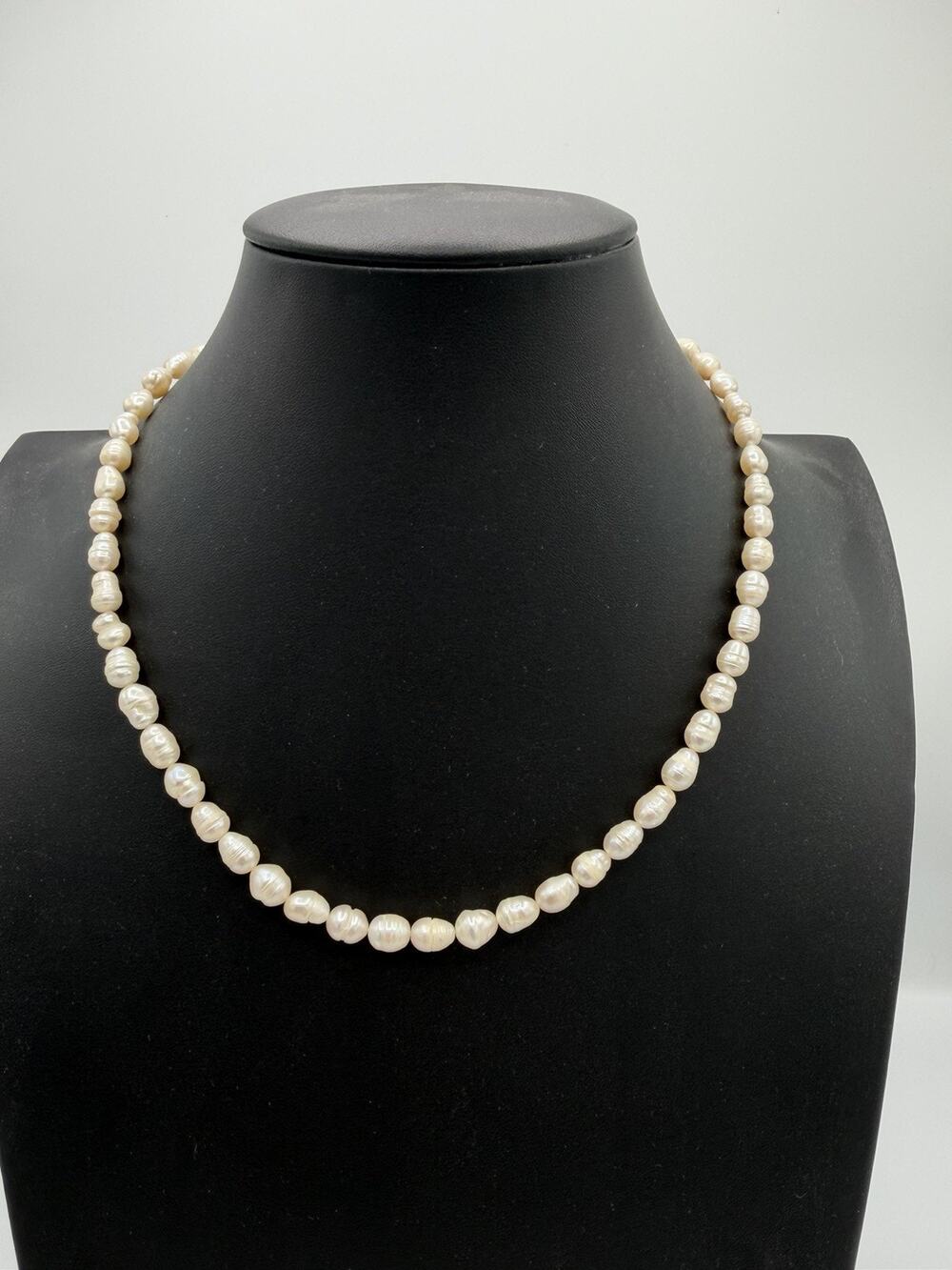 Vintage Baroque Pearl Necklace Strand Large White / Cream Genuine Pearls 19”